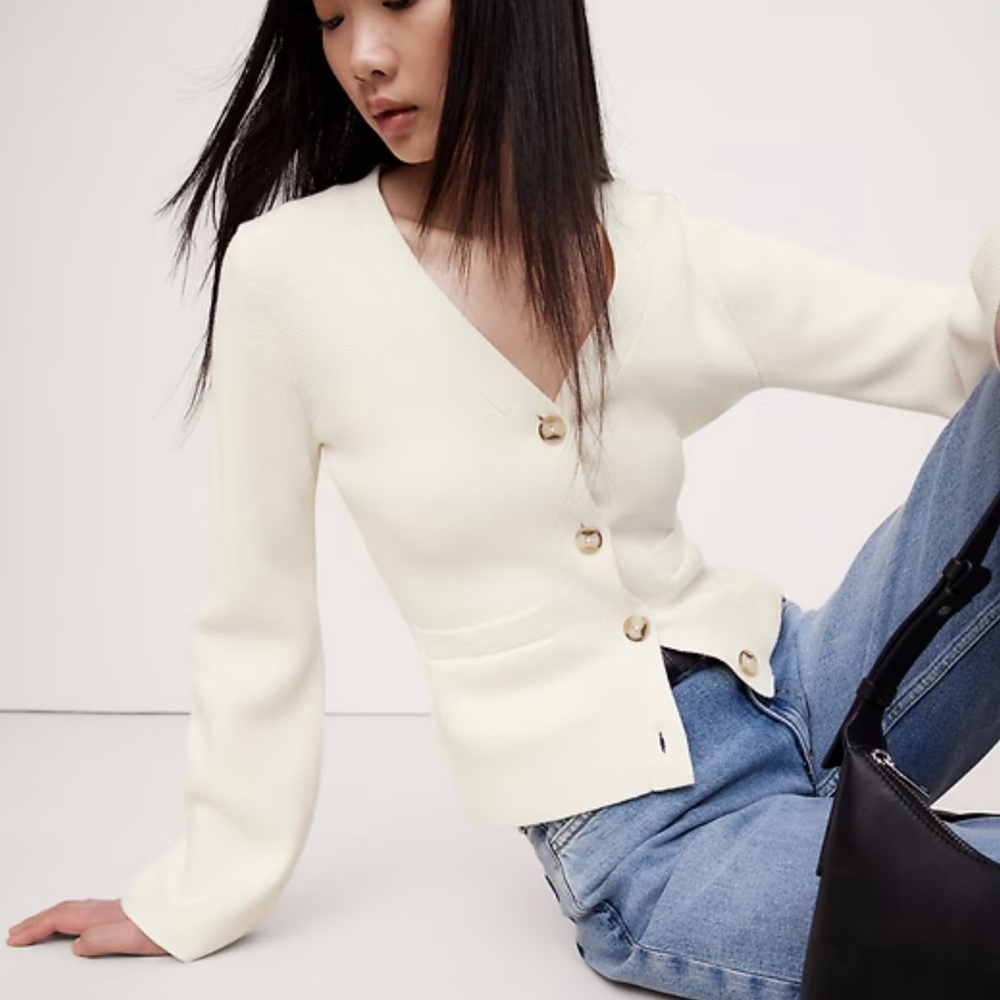 Banana Republic LARKSPUR COTTON-SILK FLARE-SLEEVE CARDIGAN